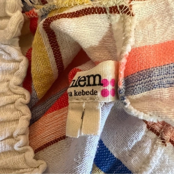 Lemlem | Off The Shoulder Stripe Top Popover Blouse Fringe Trim Size S - Picture 3 of 9